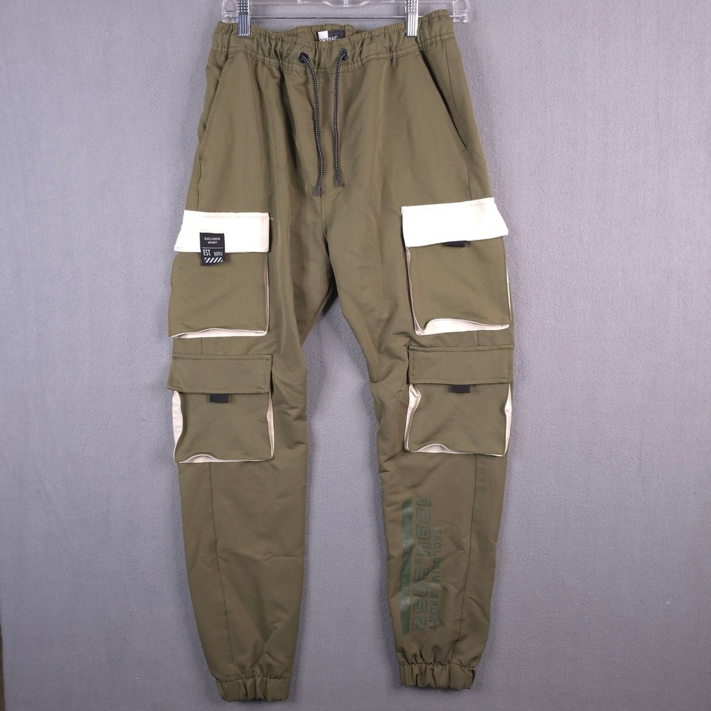Rock Salt Mens Large Green Cargo Jogger Pants Exclusive Sport Utility Techwear